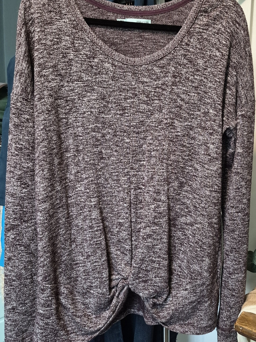 Maurices Marled Plum Twist-Hem Crewneck Sweater Sz XL